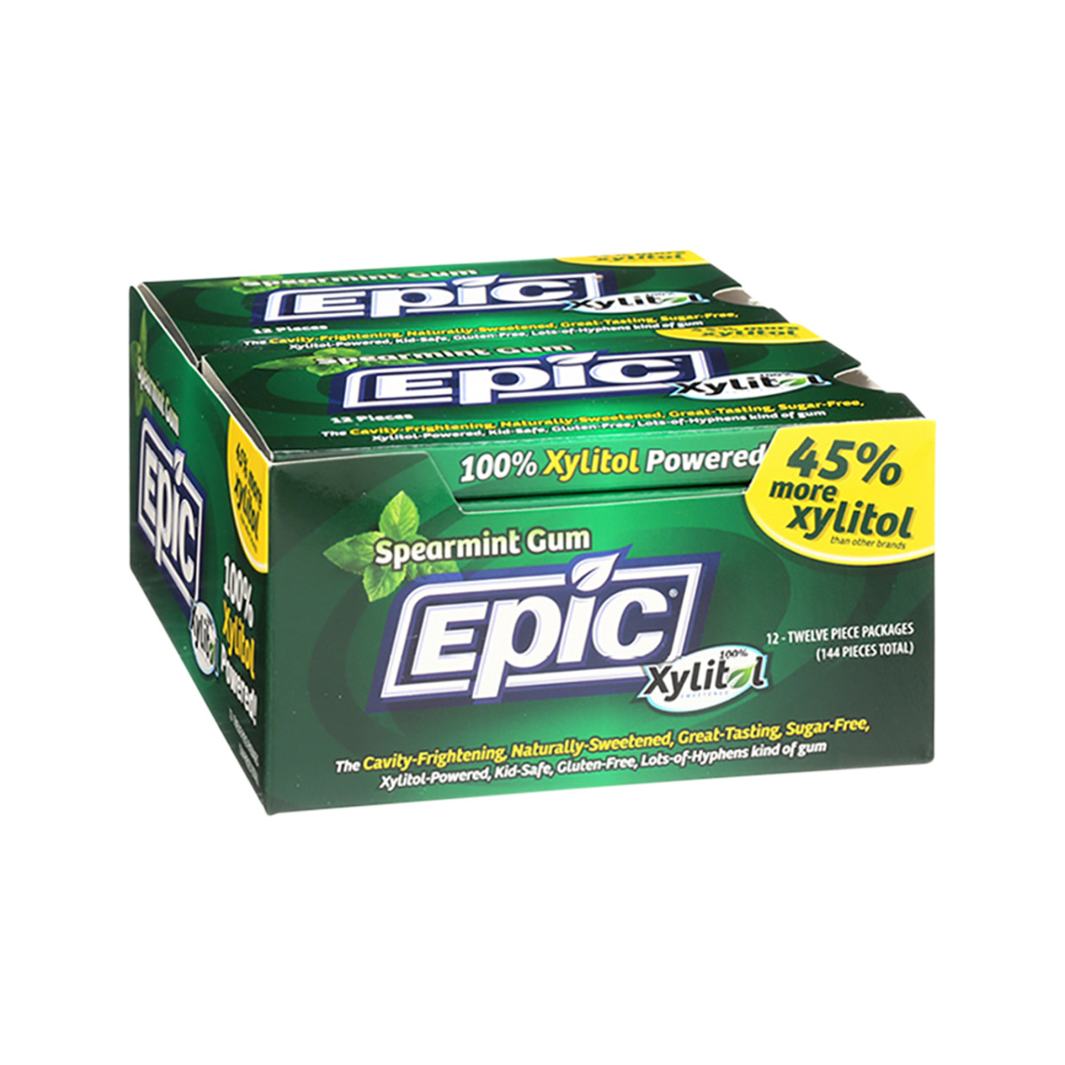 Epic Xylitol (Sugar-Free) Gum Spearmint 12 Piece Blister Pack x 12 Display